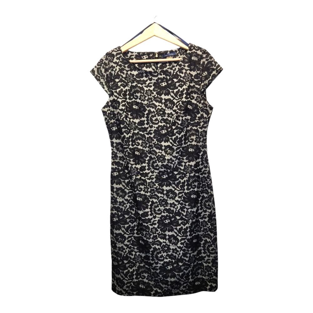 Tommy Hilfiger Black Floral Stretchy Lace Dress Size 12 Wedding Retails $129